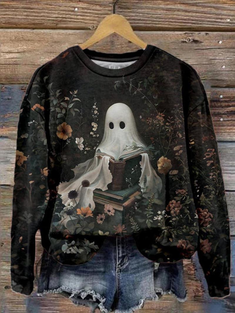 Girls Goth Retro Mushroom Print Crew Neck Long Sleeve Sweatshirt  |  Sweatshirts Clothing Girls