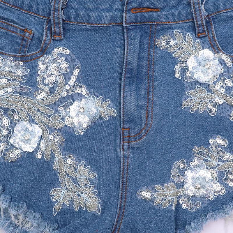 Girls Floral Embroidery Pattern Denim Shorts  |  Denim Clothing Denim