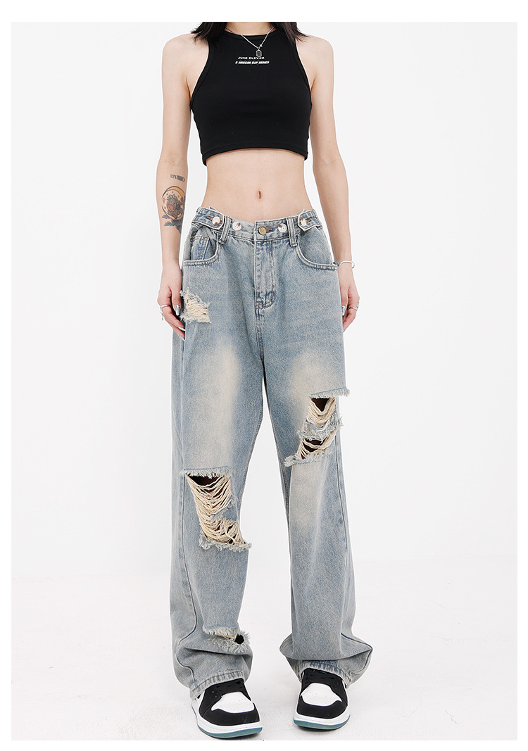 Girls Grunge Punk's Punk Chain Decor Removable & Distressed Knee Flare Jeans  |  Denim Clothing Denim