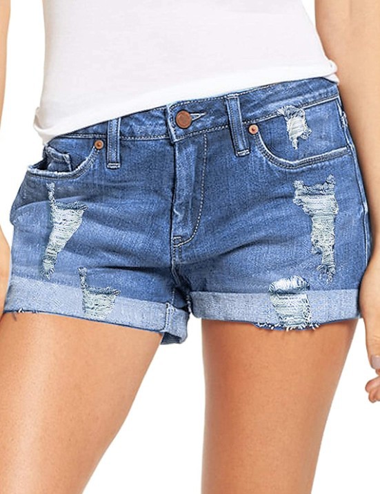 Girls High Waist Roll Up Hem Denim Shorts  |  Denim Clothing Denim